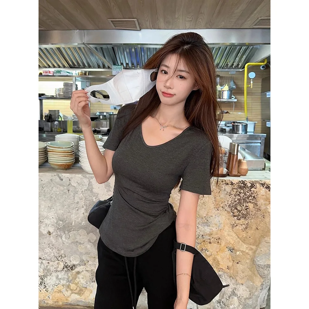 Women V Neck Short Sleeve Slim T Shirt Tops