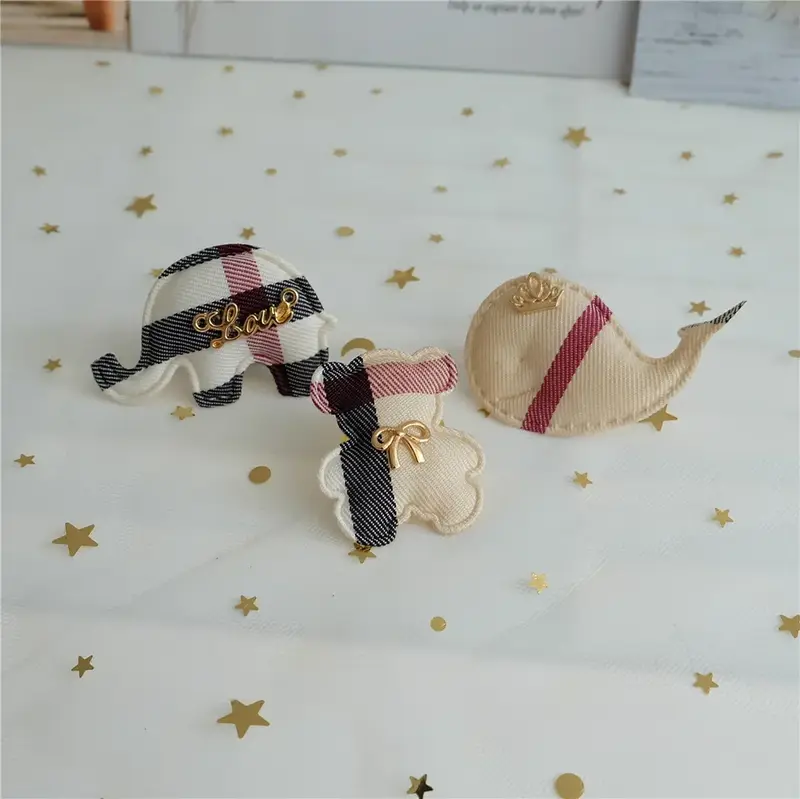 10PCS Classic Plaid Cartoon Animal Applique Star Cloth Padded Patches For Craft/Clothes/Children Hairpin/Wedding DIY Decoration - Image 3