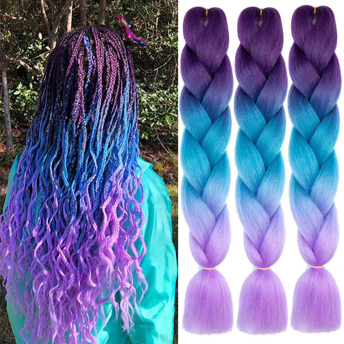Ombre Braiding Hair 24 Inch 1PCS/3pcs/Pack High-temperature Synthetic Crochet Twist Rainbow Hair Gray Black Trend Way for Women
