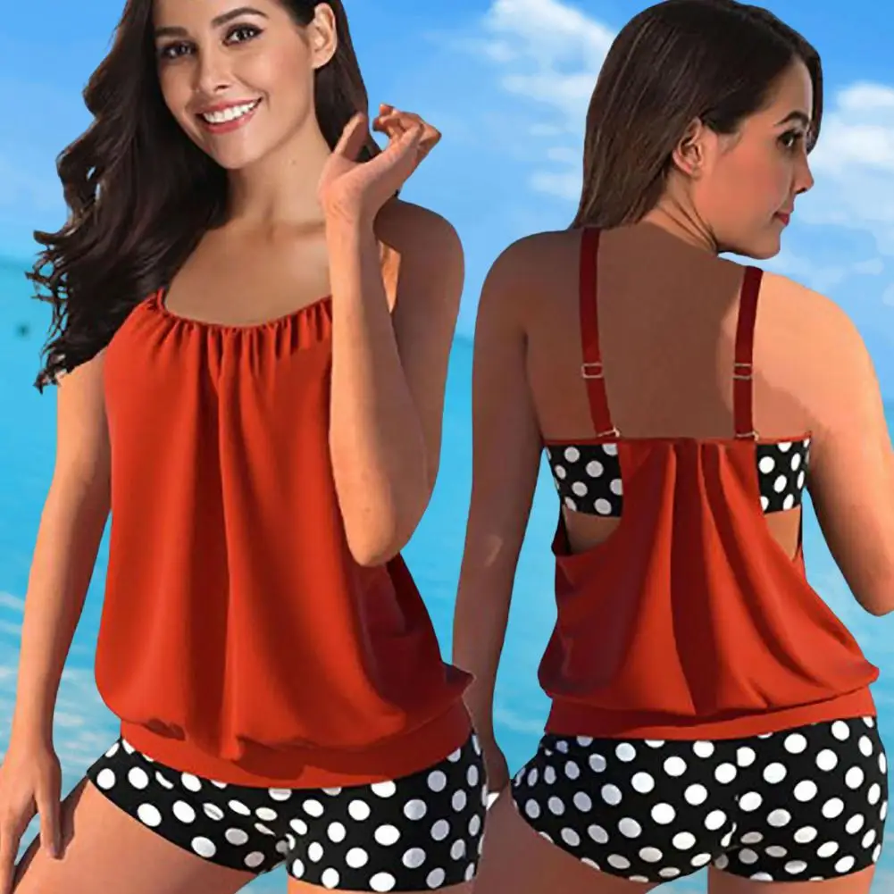 

1 Set Women Swimsuit with Chest Pad No Underwire Sleeveless Suspender Top Printed Boxers Swimming Two-piece Set Summer Beach Spl