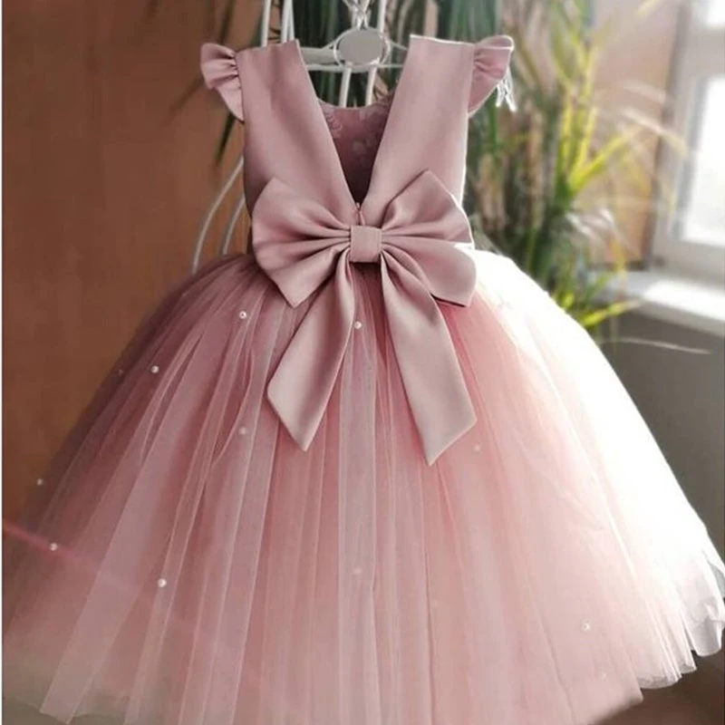 Vestidos de princesa de 1 5 años niñas, traje de fiesta de boda de tul Espalda descubierta, traje de cumpleaños para niñas con lazo de perlas| | AliExpress