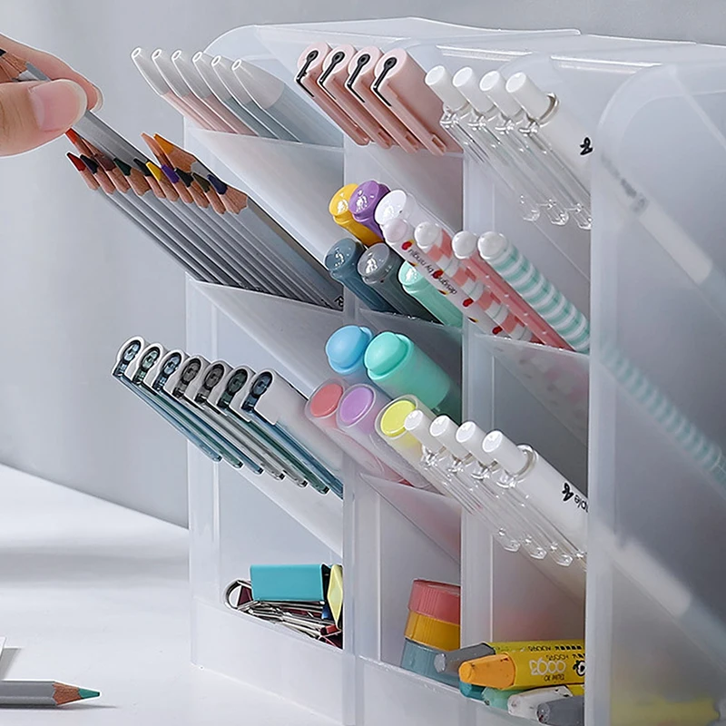 Pen Holder Kawaii Large Capacity Desk Pen Holder Pencil Makeup Storage Box Desktop Organizer Stand Box School Office Stationery