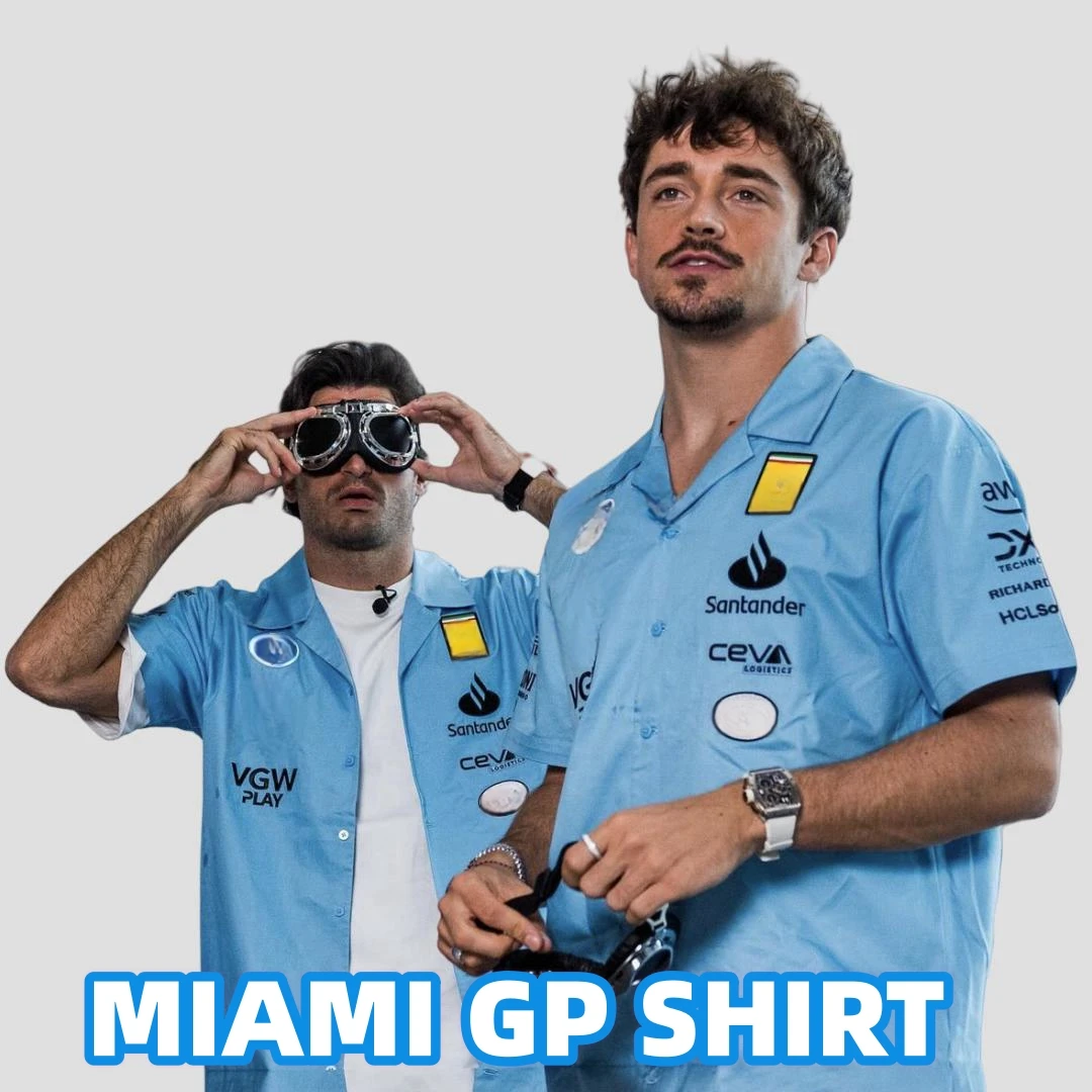 

2024 SF Team Charles Leclerc Miami GP Blue Shirt Uniform Carlos Sainz Shirt T-shirt Fan Supporter Tees