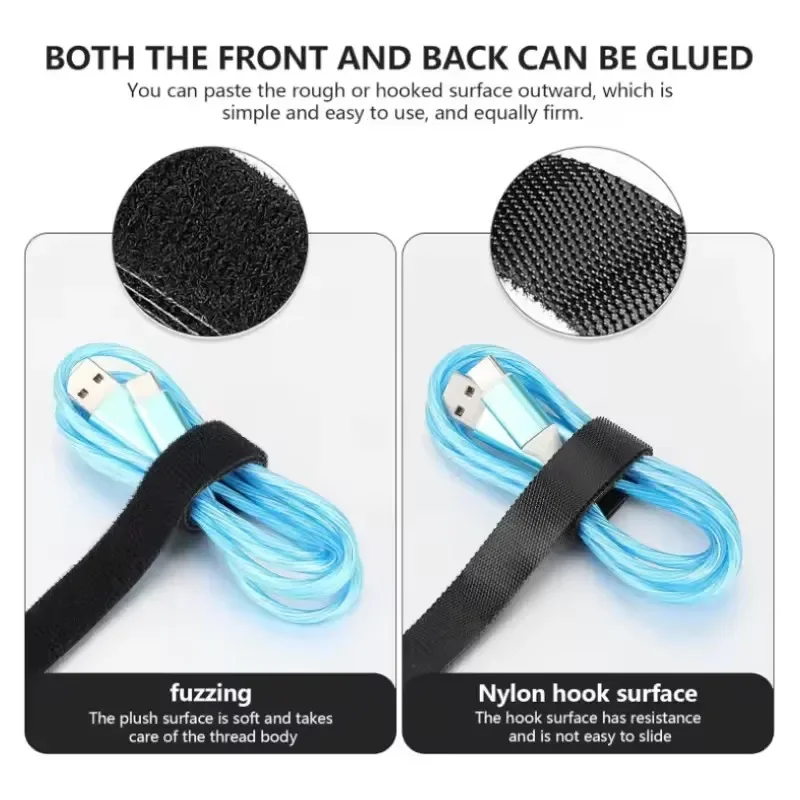 1/5M Cable Manager Data Cable Storage Artifact Velcro Reusable Cable Tie Nylon Free Cut Desk Wire Organizer Cable Binding Tape 3