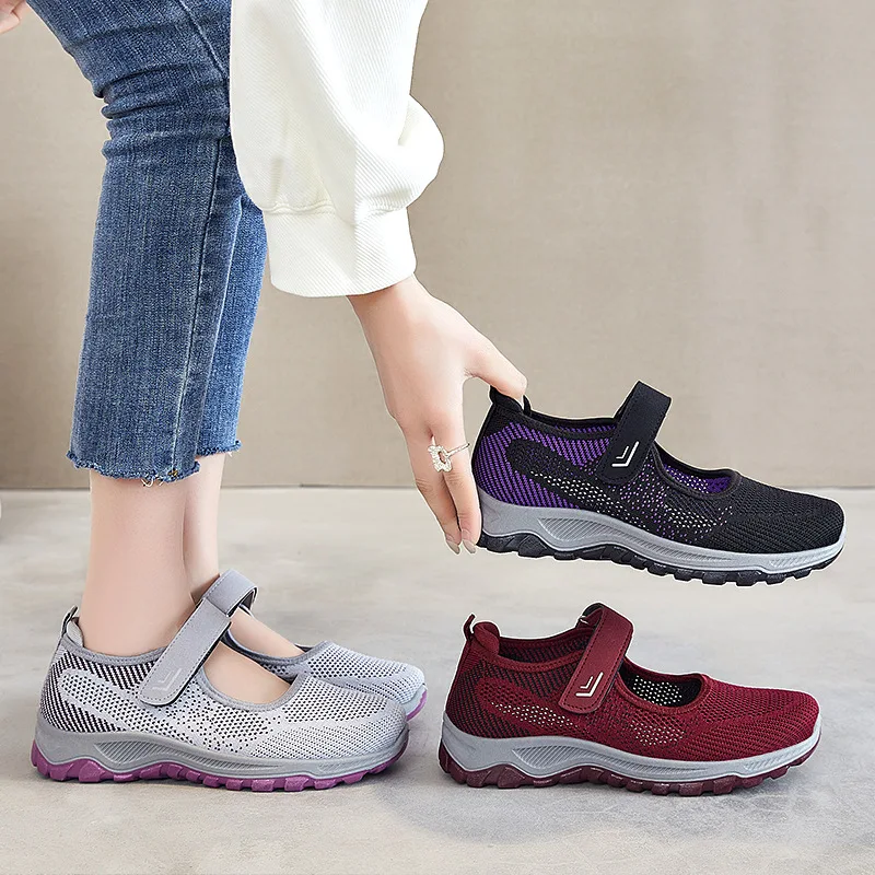 Women's Walking Outdoors Casual Soft Bottom Mom Shoes Fashion Socks Sneakers Comfortable Hollow Solid Sport Shoes