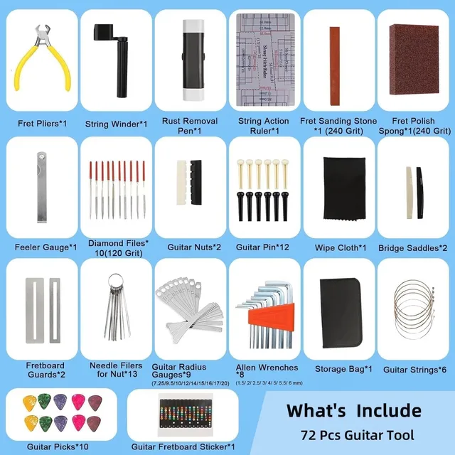 72Pcs Guitar Repairing Maintenance Accessorie Tool Kit, Guitar Gifts for Luthier Tools Parts 6