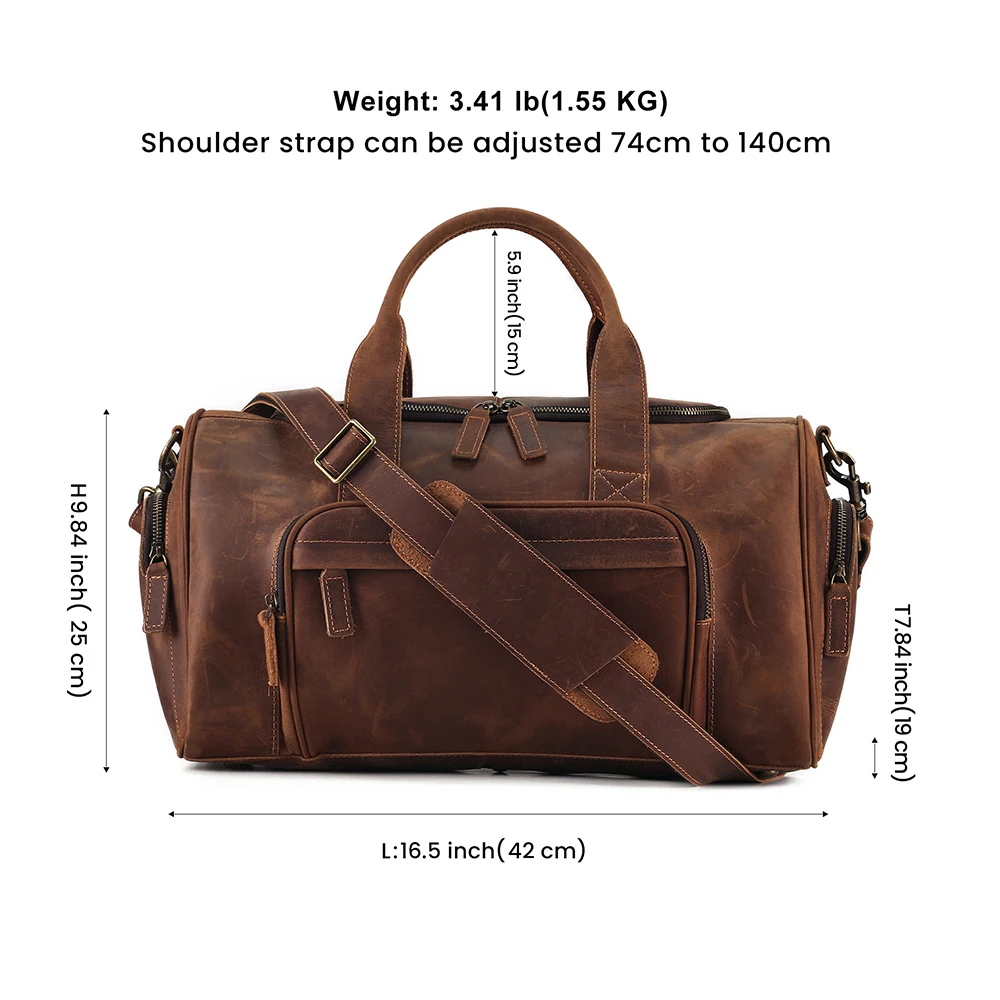 JOYIR Travel Duffel Bag Crazy Horse Leather Weekender Bag Vintage Carry on Overnight Bag Sports Duffel Shoulder Bag for Men