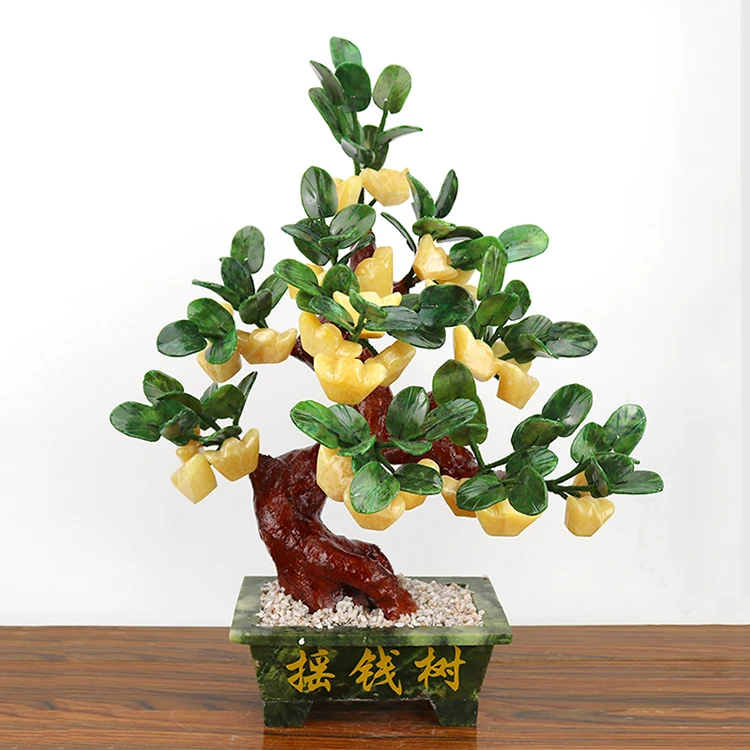 

1 Pc Jade Potted Money Tree Feng Shui Living Room Decoration Home Decoration Absorb Wealth Craft Ornaments Housewarming Gift