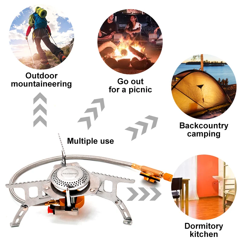 PACOONE Camping Gas Stove Outdoor Windproof 6