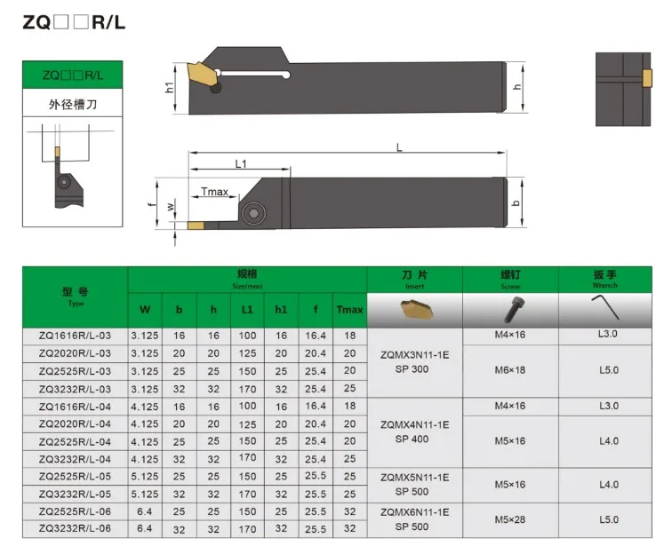 portable vise ZQ1616R-3 ZQ2020R-3 ZQ2525-3 external grooving tool holder grooving tools SP300 NC3020 NC3030 PC9030 SP400 NC3020 NC3030 PC9030 carbide boring bar