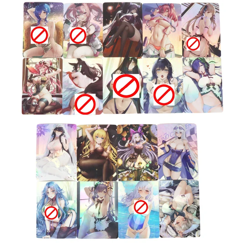 

18Pcs/Set ACG Sexy Card Anime Game Characters Azur Lane Swimsuit Akagi Bremerton Takao Collection Refractive Colorful Flash Card