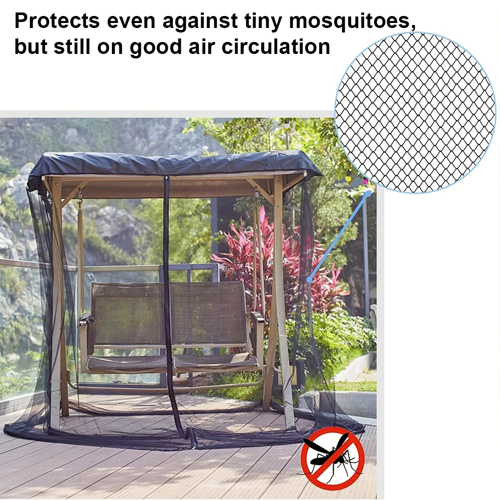 Patio Swing Mosquito Netting Waterproof Swing Chair Mesh Net Zipper Closure Rectangle Netting Curtain for Swing Chair