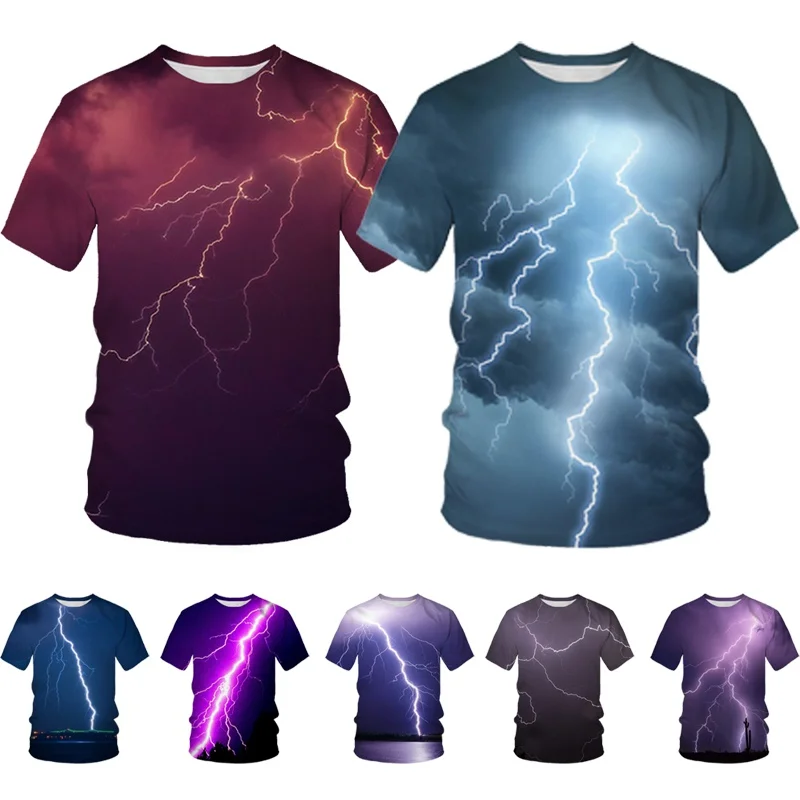 

New Summer 3D Printing Short-sleeved Casual T-shirt Men's/women's Fashion 3D Lightning T-shirt