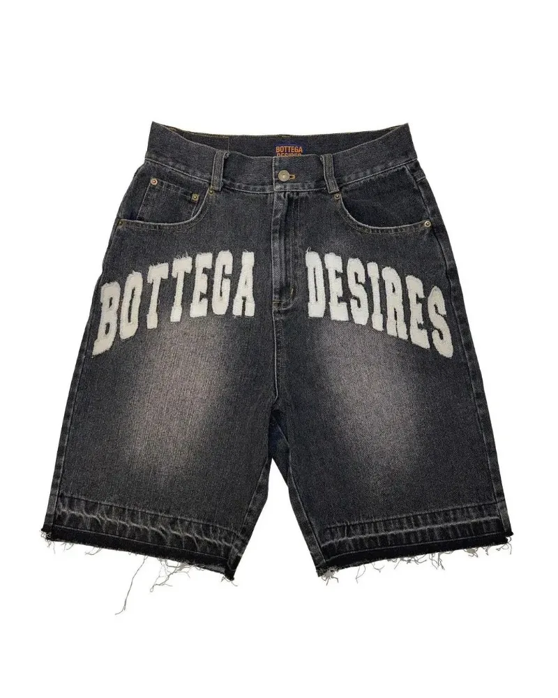 Summer Jeans Shorts Street Letter Embroidery Denim Shorts for Men