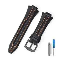 Premium Genuine Leather Waterproof Sport Watch Strap Bracelet, 27 - 15mm - 27mm x 15mm (Black - Black)