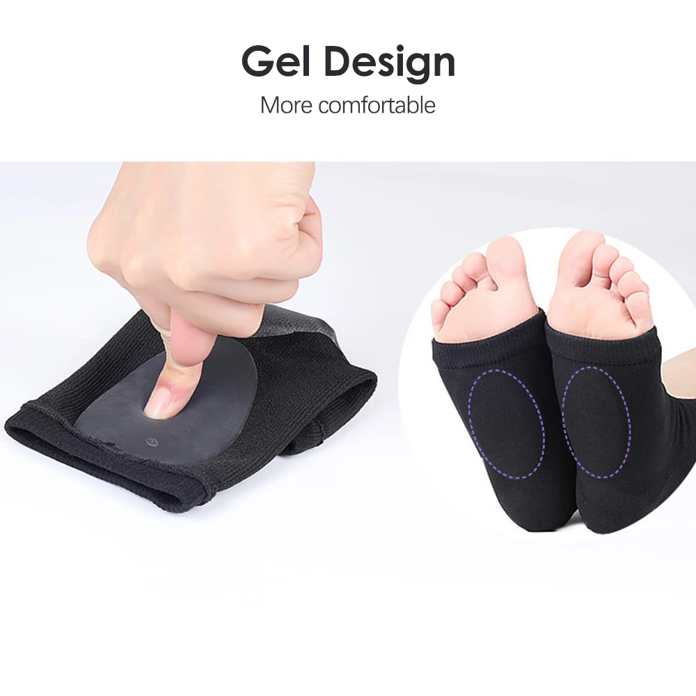 2Pcs Arch Support Sleeve Cushioned Soft Elastic Gel Pad Fabric Arch Socks for Flat Foot Pain Relief Plantar Fasciitis Heel Spurs