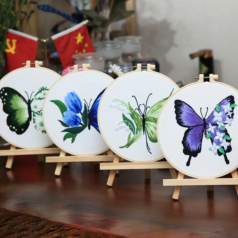 DIY Embroidery Kit Batterfly Flower Printed Pattern for Beginner Cross Stitch Needlework Hoop Handmade Sewing Art Craft Decor