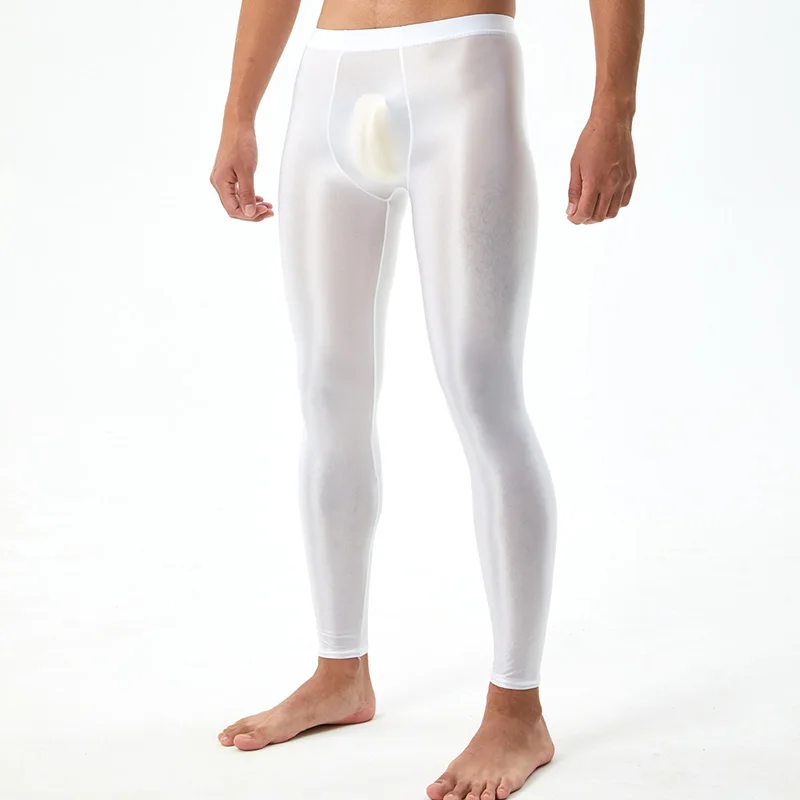 Glossy Leggings Mens Semi-through Sports Skinny Pants for Exercise Running Fitness Yoga Workout Swimming Solid Color Trouser 2