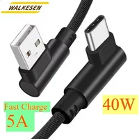 40W 5A USB To Type C Fast charge Weave Data Cable 90 Degree Phone Charger Cable For iPhone Xiaomi Redmi Huawei USB Charging Wire