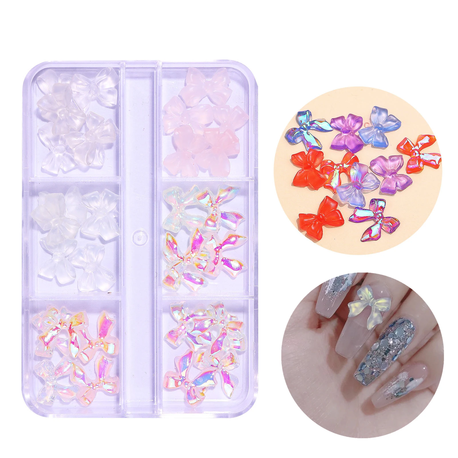 

6 Gird Box Bow Multi Color Petals Nail Art Charms DIY 3D Changing Color Flower Heart Nails Decorations for Manicure Accessories