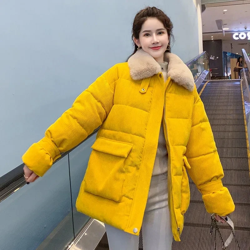 

Korean Loose Women's Cotton Coats 2022 New Winter Jacket Parkas Warm Corduroy Cotton-Padded Parka Coat Women Casual Wild Outwear