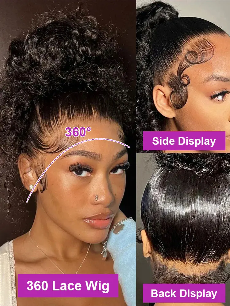 100% Brazilian Human Hair Wigs 13x6 HD Lace Frontal Curly Deep Wave 360 Full Lace Pre Plucked