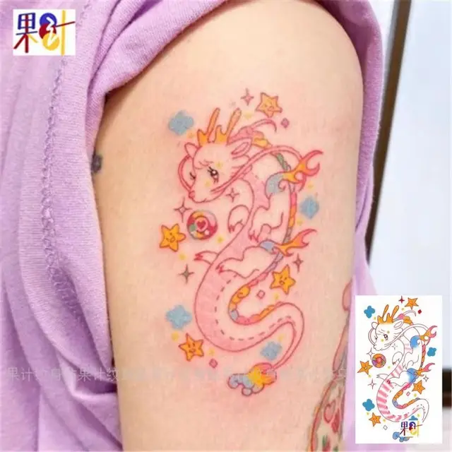 Cute Cartoon Dragon Tattoos Waterproof Fake Tattoo For Woman Men Romantic  Clavicle Arm Tattoos Lasting Temporary Tattoo Stickers - Temporary Tattoos  - AliExpress