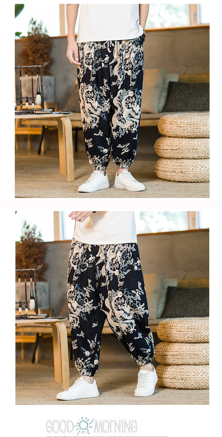Europäische und amerikanische lässige Harems hosen Männer berühmten Clan-Stil lose Baumwoll-und Leinen hosen für Männer Mode druck Streets tyle – Detail 26
