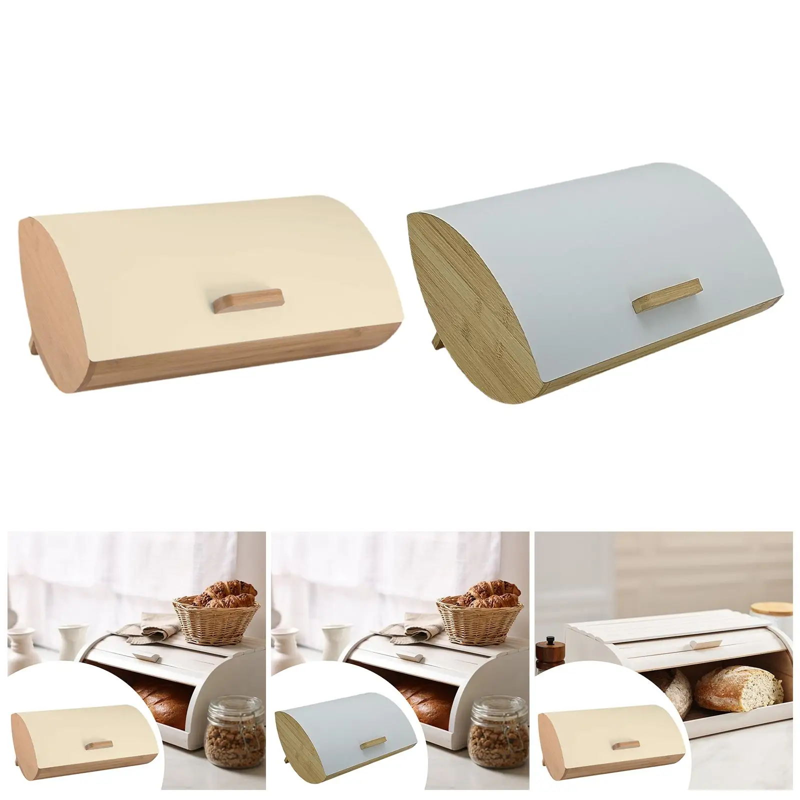 קופסת לחם מעוצבת עם מכסה עץ לאחסון לחם מתכתי למטבח