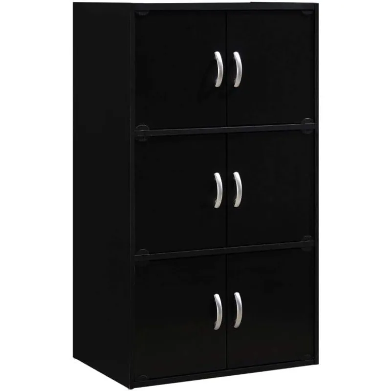 

Hodedah 6 Door Bookcase Cabinet, 3 Shelf, Black