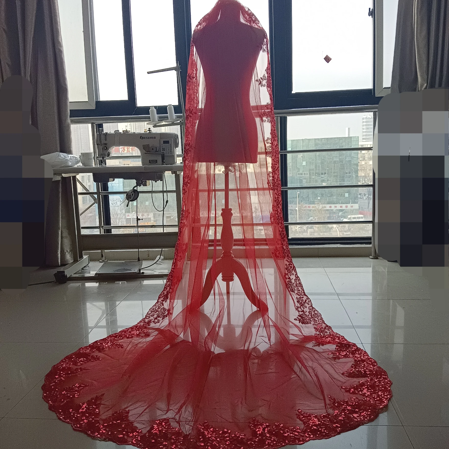 Red Sequin Lace Veil Bridal Wedding 3m Cathedral Wedding Accessories 2025  New Elegant Soft Veil With Comb custom made veil - AliExpress
