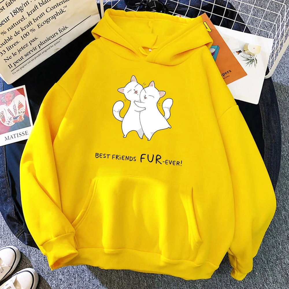 

Cats Best Friends Furever Print Mens Hoodies Simple Oversize Sweatshirt Comfortable Cartoons Cute Hoody Soft Autumn Man Clothing