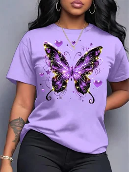 Sparkly Purple Butterfly Women's Tee - Glittery Graphic, Trendy Casual Top 1