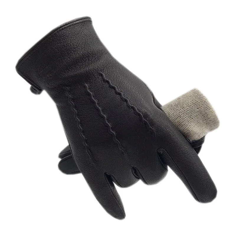 Winter men's deerskin gloves wrist fashion new genuine deerskin gloves wool lining machine sewing warm driving cycling classic w
