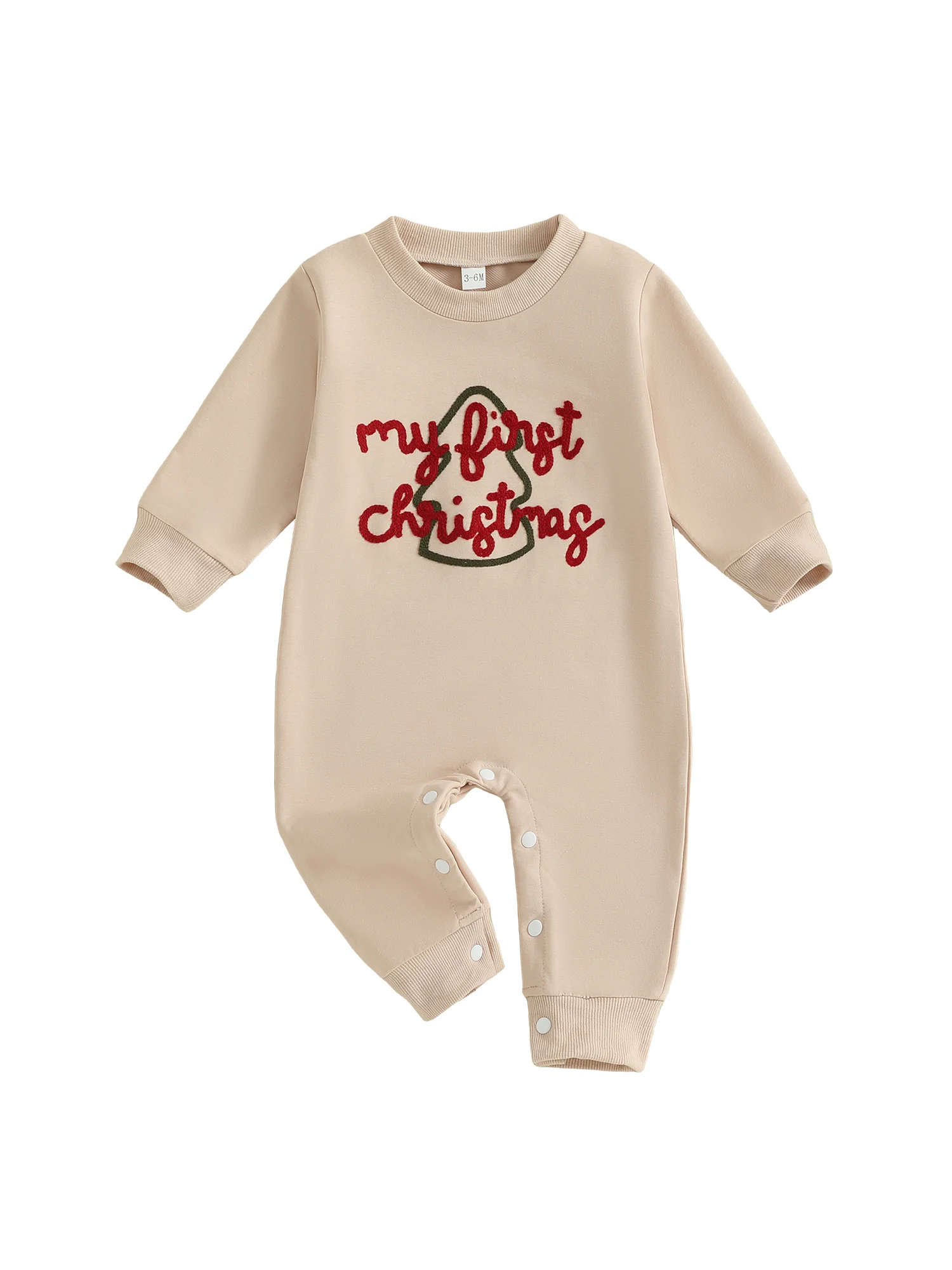 Christmas Newborn Baby Boy Romper Crew Neck Long Sleeve Letters Christmas Tree Print Fall Jumpsuit