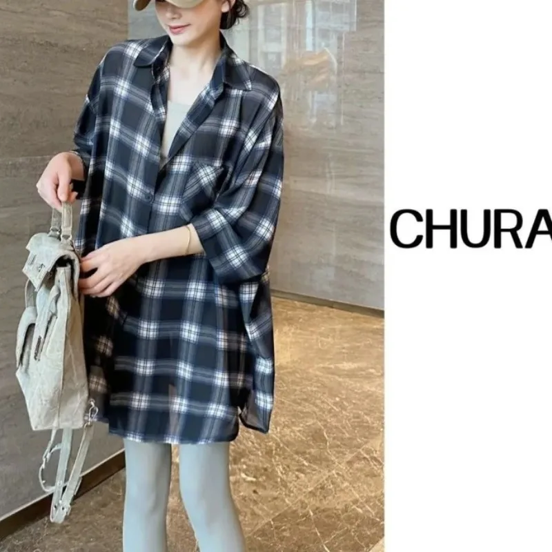 American Retro Women's 2024 New Patchwork Turn-down Collar Button Pocket Plaid Fashion Comfortable Long Sleeved Blouses Shirts