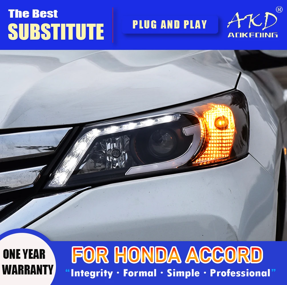 

AKD Head Lamp for Honda Accord G9 LED Headlight 2013-2015 Headlights Accord DRL Turn Signal High Beam Angel Eye Projector Lens