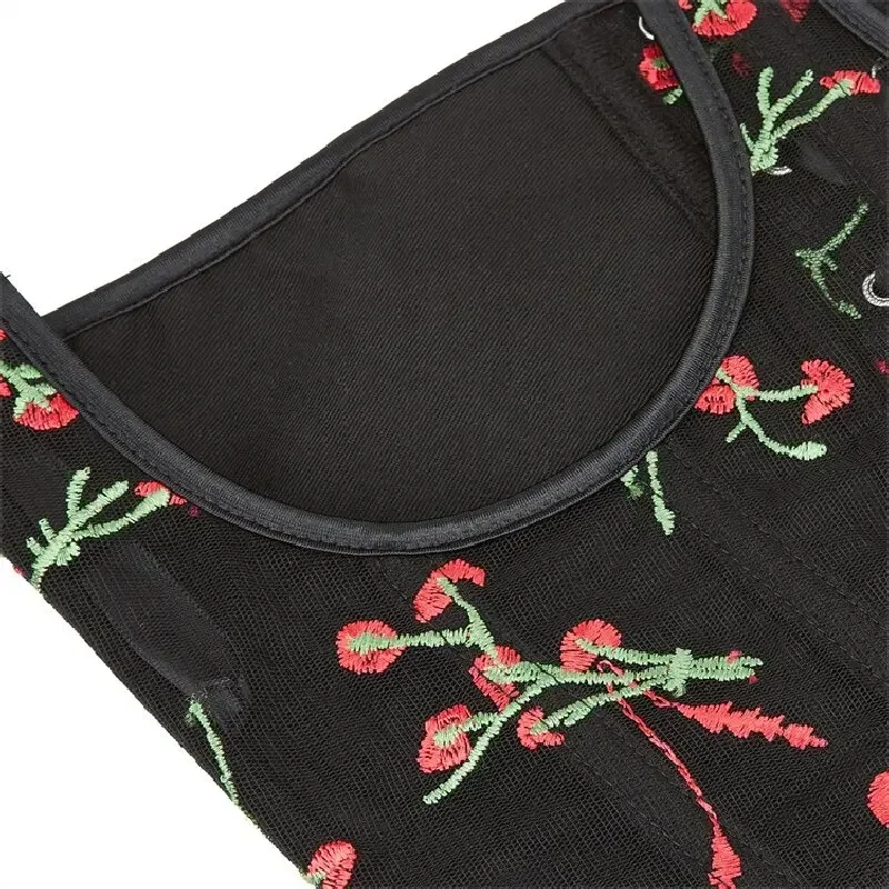 Women Sexy Underbust Corset Punk Bustier Top Curve Shaper Strap Slimming High Waist Belt Lace Floral Mesh Corselet