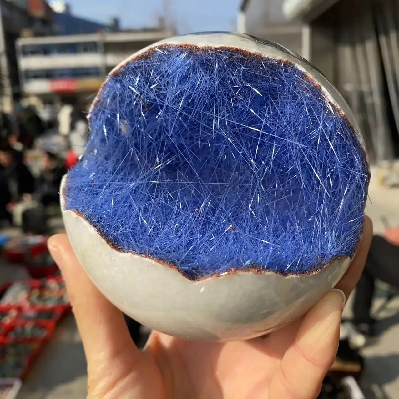 

Natural Phosphorus Manganese Ore Symbiotic Blue Hair,Quartz Crystal Cluster,Mineral Healing Stone,Degaussing Divination Ball