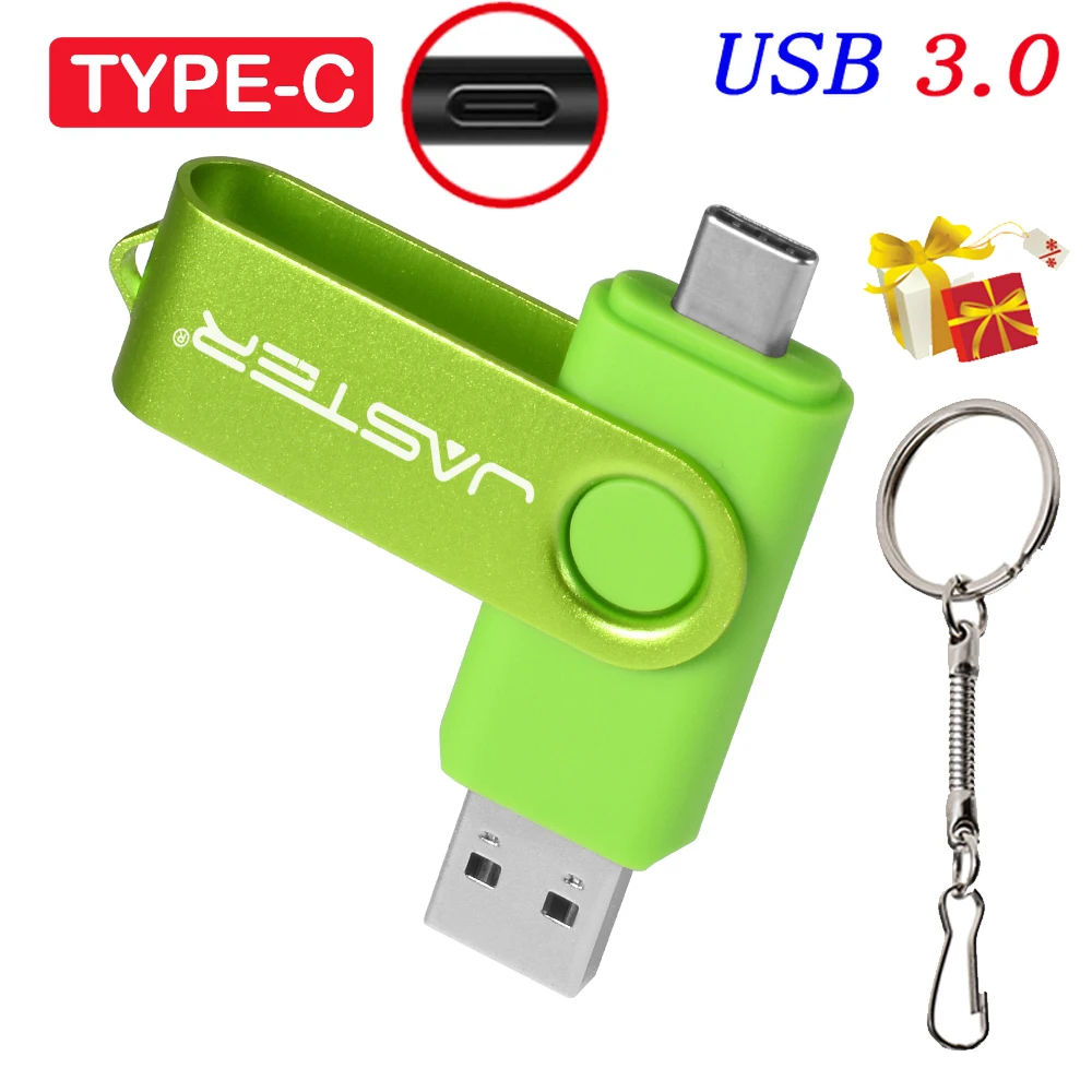 

USB 3.0 Flash Drives Rotatable TYPE-C OTG 2in1 64GB Free custom logo Pen drive with key chain Memory stick Business gift U disk