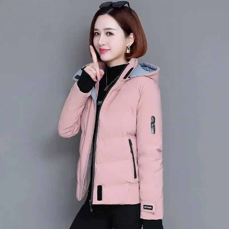 

Hooded Down Cotton Jacket Autumn Winter 2023 New Women Short Padded Jackets Plus Thick Zipper Overcoat Outwear Oversized Parka