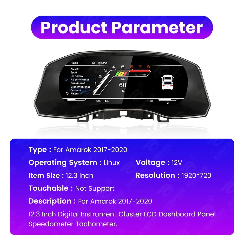 Grupo Digital LCD de 12,3 pulgadas para Volkswagen Amarok 2017-2020, grupo de instrumentos virtuales, velocímetro, medidor de cabina 4