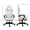 Racing Gaming Chair W/ Padded Arms, Pu Leather Gamer Recliner Home Office White 3