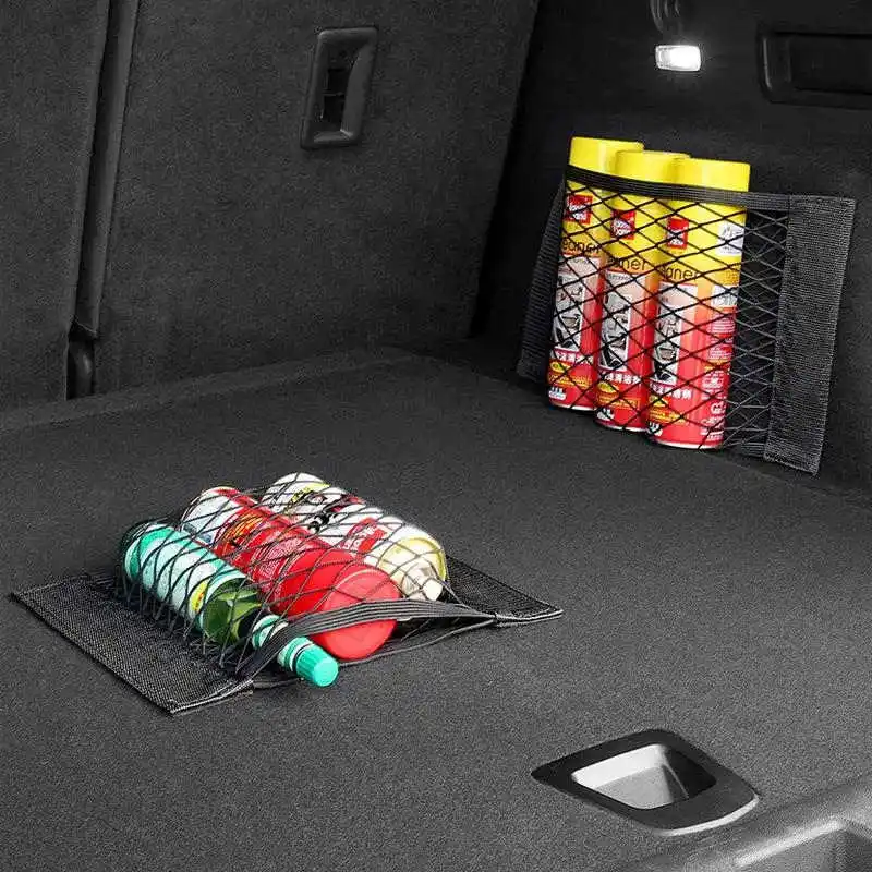 Universal Car Trunk Storage Organizer Bag Net with Sticker Accessories