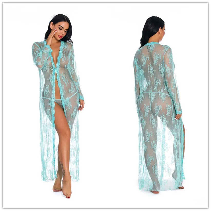 Women Robe Sexy Lace Bridesmaid Robes Long Sleeve Bathrobes Femme Nightie Gown Kimono Women's Pajamas Wedding Sleepwear PINK