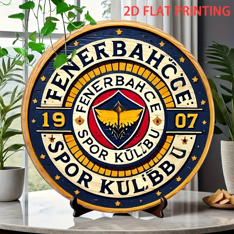 2D Flat, 1pc Fenerbahce Sports Club Logo Decorative Sign - 19.81 cm Round Iron Metal Wall Art, Vintage American Style Door Hangi 1