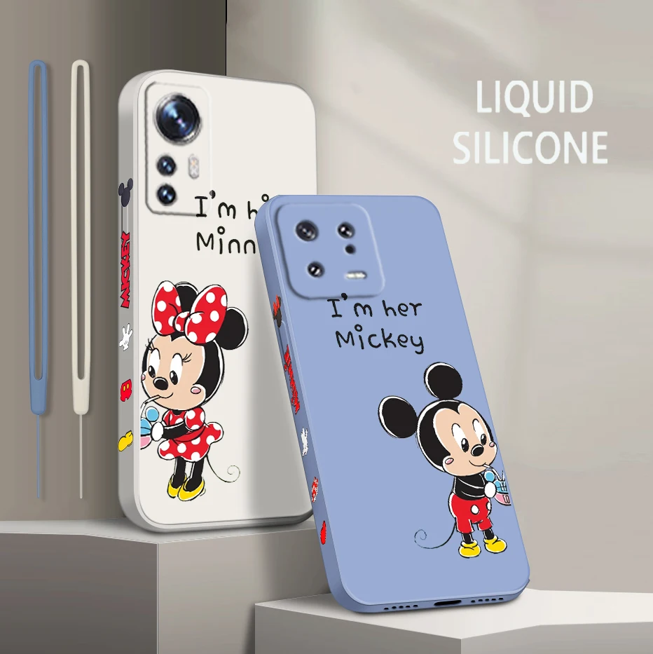

Cute Couple Mickey Mouse For Xiaomi Mi 13 12 12T 11 11T 10 10T 9 9SE Lite Pro Ultra A3 Liquid Left Rope Soft Phone Case Fundas