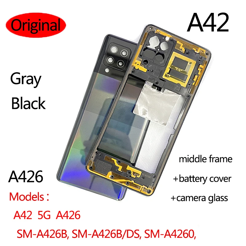 

Original A42 For Samsung Galaxy A42 5G A426 Battery Case Lid Housing Chassis Middle Frame Back Cover + Camera Lens Repair Parts