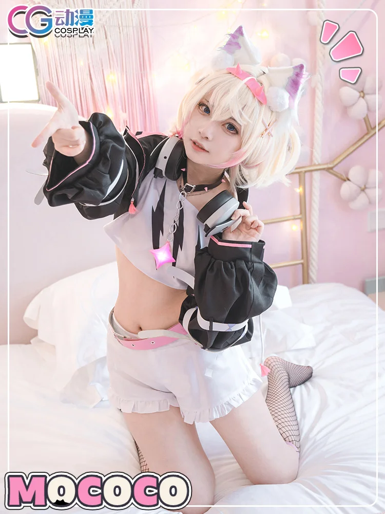 Mococo abyssgardコスプレコスチューム、vtuber fuwamokoウィッグ、靴