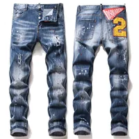 Men's Jeans Tattered Paint Men's Slim Hole Badge Stretch Jeans Retro Men's High Street Can Be Worn All Year Round 1